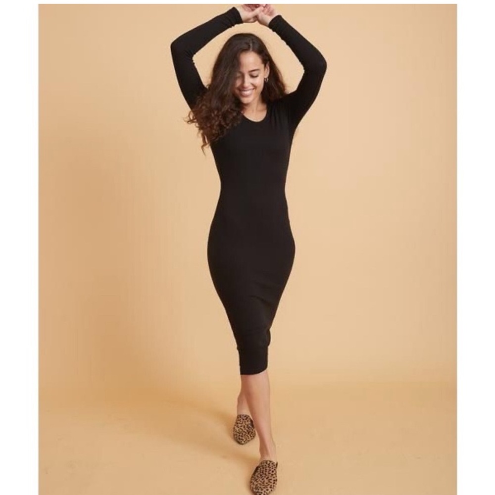 Marine Layer Lexi Longsleeve Midi Dress Black Sz M